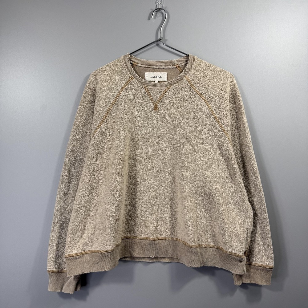 The Great. Sweatshirt Womens 1 Beige Terry Raglan Crewneck Pullover Relaxed Fit
